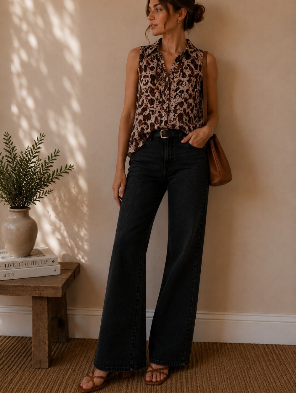 NWT! Catherine Malandrino Animal Print Sleeveless Peplum Button Down Blouse